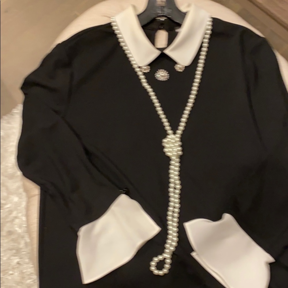Karl Lagerfeld black top with pearls and flowers